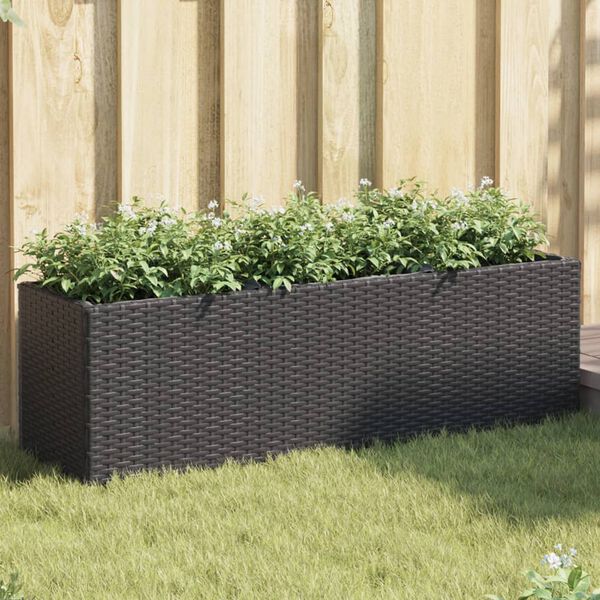 vidaXL Garden Planter with 3 Pots Black 105x30x32 cm Poly Rattan