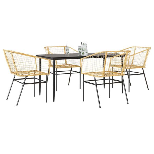 vidaXL 5 Piece Garden Dining Set Brown Poly Rattan Glass