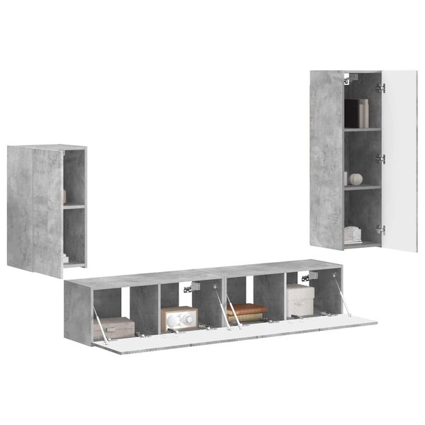 vidaXL TV Cabinet Set Wall-mounted 4 pcs Concrete Grey Engineered Wood