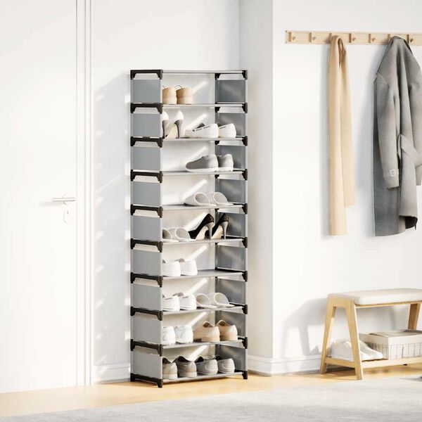 vidaXL Shoe Rack 10-Tier Grey 54x28x158 cm Non-woven Fabric