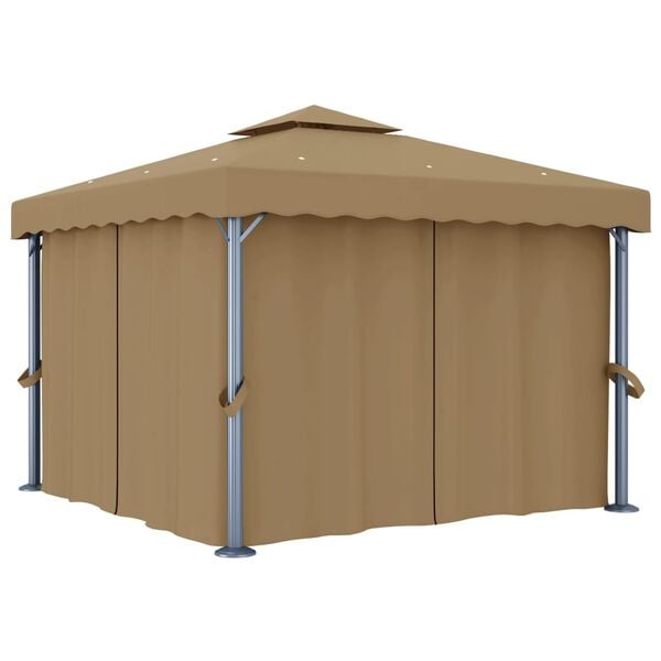 vidaXL Gazebo with Curtain 3x3 m Taupe Aluminium