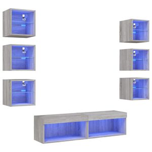 vidaXL 8 Piece TV Wall Units with LED Grey Sonoma Engineered Wood