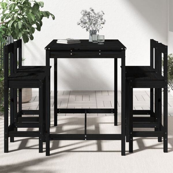 vidaXL 5 Piece Garden Bar Set Black Solid Wood Pine