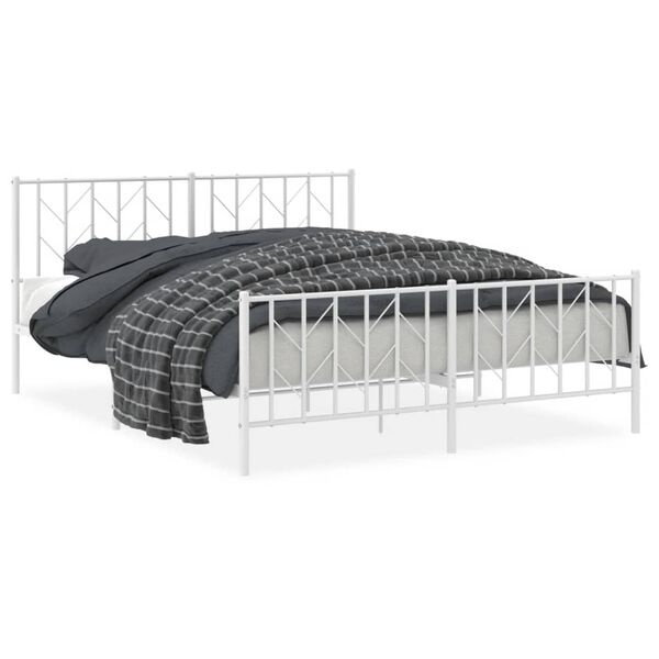 vidaXL Metal Bed Frame without Mattress with Footboard&nbsp;White 160x200cm