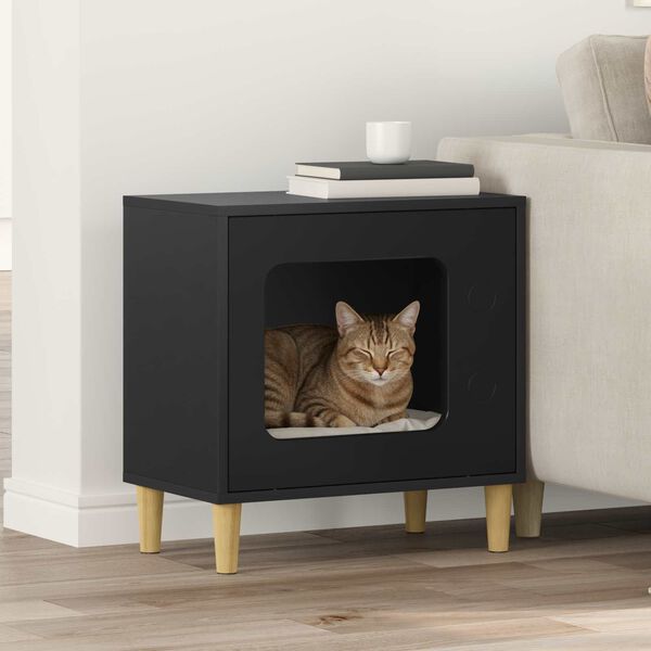 vidaXL Cat House Black 51 x 30 x 52 cm Engineered Wood