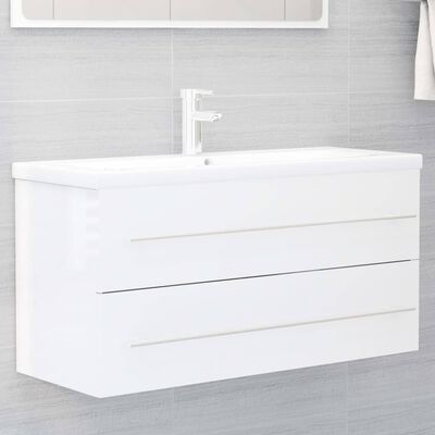 vidaXL 2 Piece Bathroom Furniture Set High Gloss White Engineered Wood