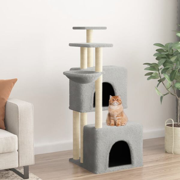 vidaXL Cat Tree with Sisal Scratching Posts Light Grey 122 cm