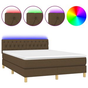 vidaXL Box Spring Bed with Mattress&LED Dark Brown 140x190cm Fabric