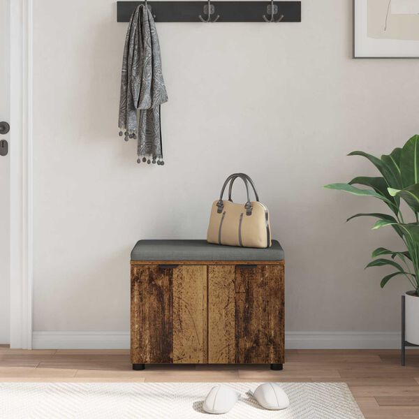 vidaXL Hall Bench with Cushion with Storage Old Wood 60 x 38 x 46 cm