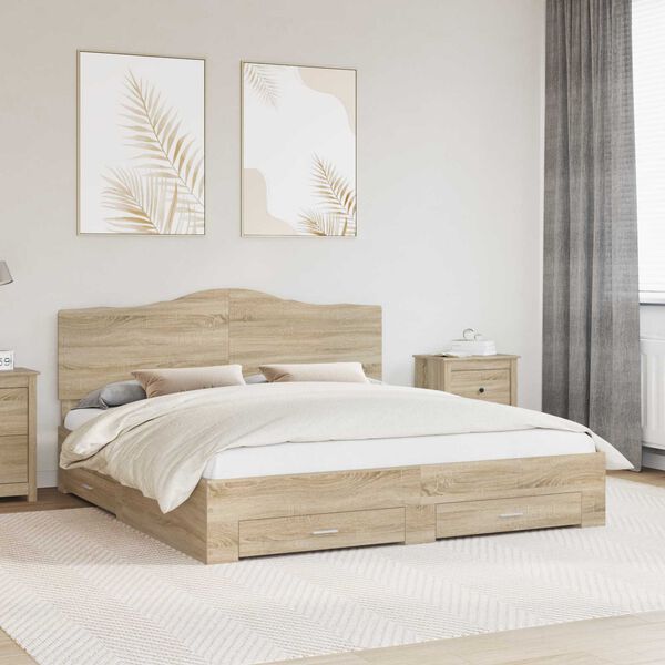 vidaXL Bed Frame with Drawer Sonoma Oak 200 x 200 cm Engineered Wood