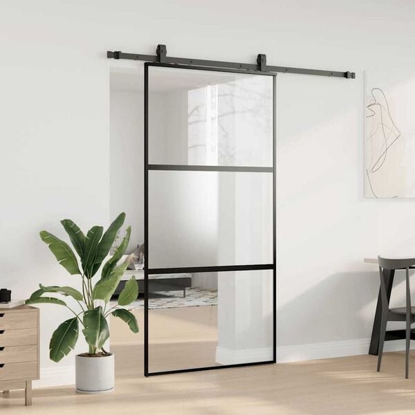 vidaXL Sliding Door with Hardware Set Black 102.5x205 cm Tempered Glass