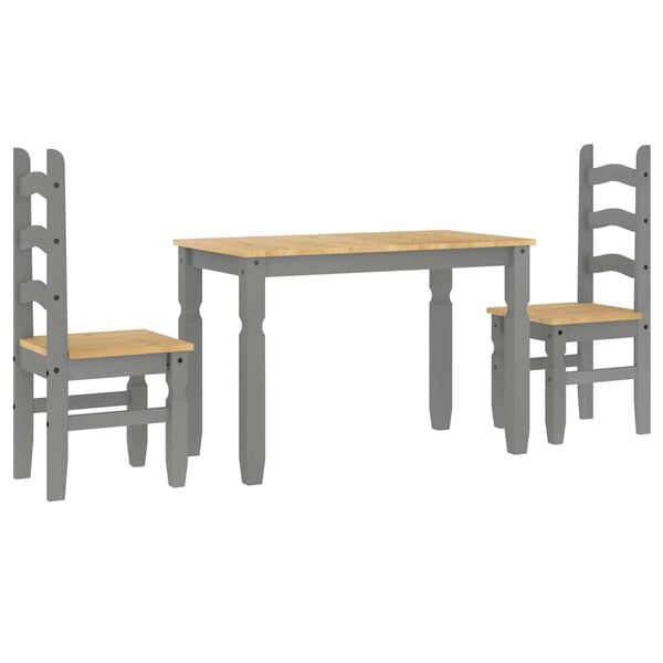 vidaXL 3 Piece Dining Set Panama Grey Solid Wood Pine