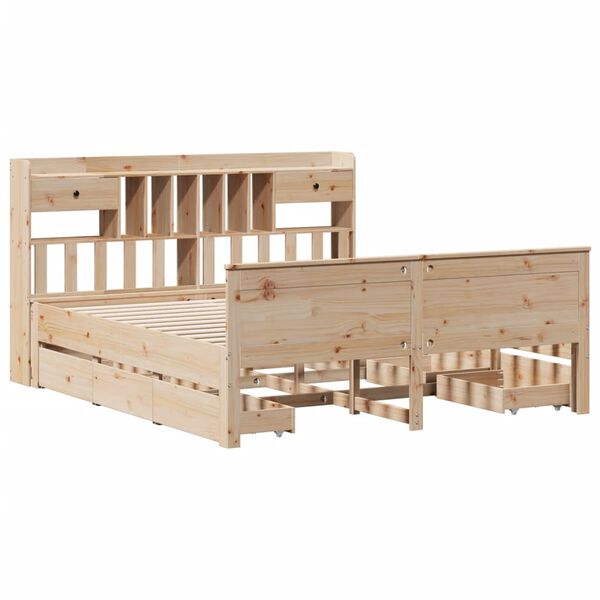 vidaXL Bookcase Bed without Mattress Wax Brown 100x200 cm Solid Wood Pine