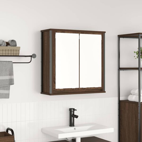 vidaXL Bathroom Wall Cabinet with Mirror Brown Oak 60x21x60 cm