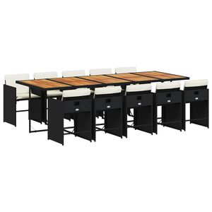 vidaXL 11 Piece Garden Dining Set with Cushions Black Poly Rattan