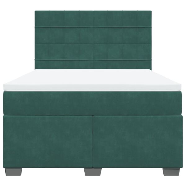 vidaXL Box Spring Bed with Mattress Dark Green 140x190 cm Velvet