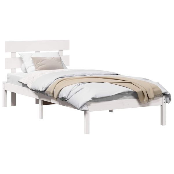 vidaXL Bed Frame with Headboard White 100 x 200 cm Solid Pine wood