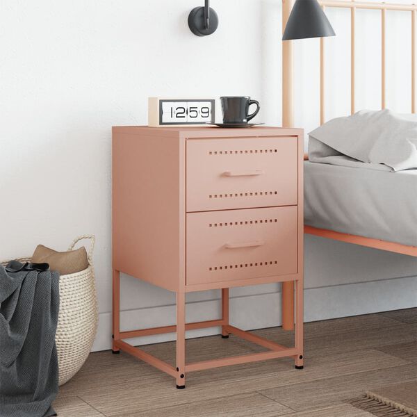 vidaXL Bedside Cabinet Pink 36x39x60.5 cm Steel
