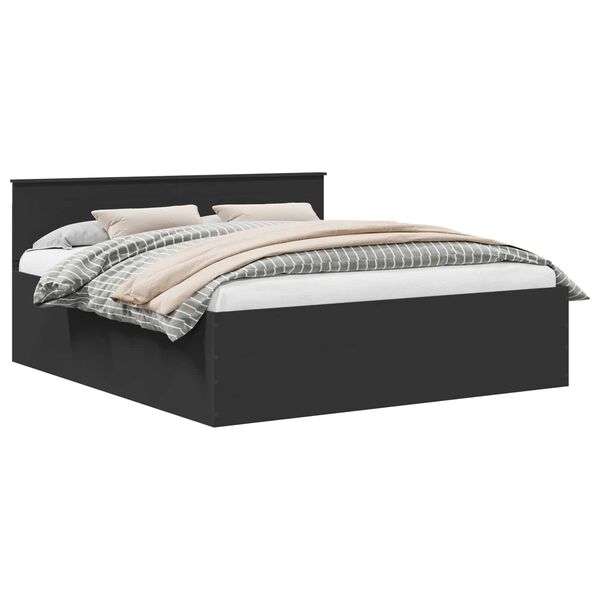 vidaXL Bed Frame with Headboard Black 200 x 200 cm Engineered Wood