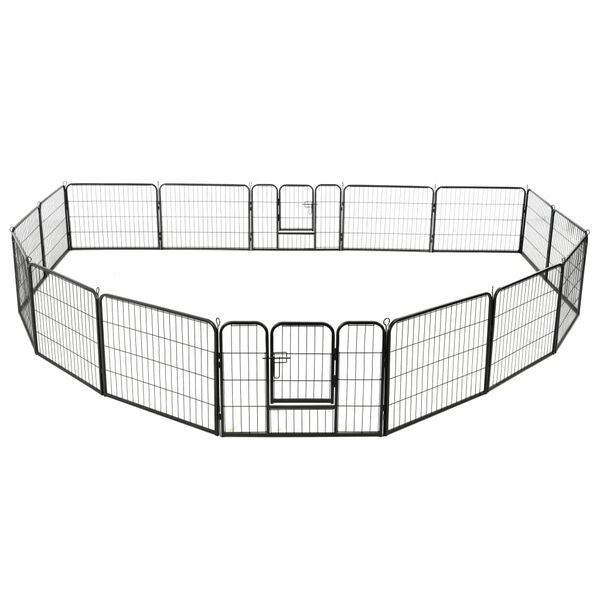 vidaXL Dog Playpen 16 Panels Steel 60x80 cm Black