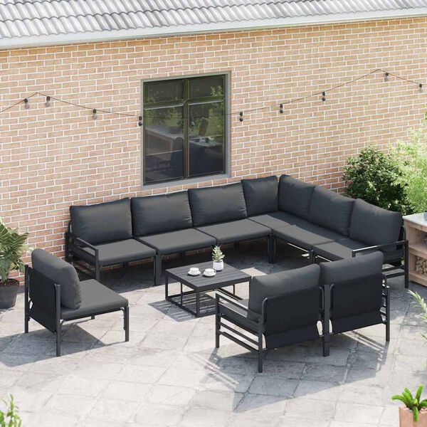vidaXL Garden Sofa Set with Cushion 9 pcs Black Steel
