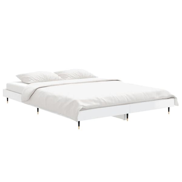 vidaXL Bed Frame without Mattress High Gloss White 135x190 cm Double