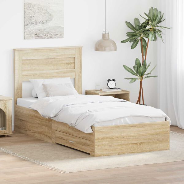 vidaXL Bed Frame with Drawer Sonoma Oak 100 x 200 cm Engineered Wood