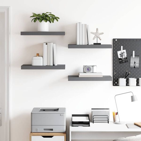 vidaXL Floating Wall Shelves 4 pcs High Gloss Grey 50x23x3.8 cm MDF