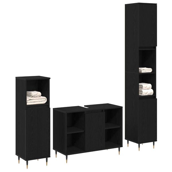 vidaXL Bathroom Furniture Set 3 pcs Black Oak Engineered Wood