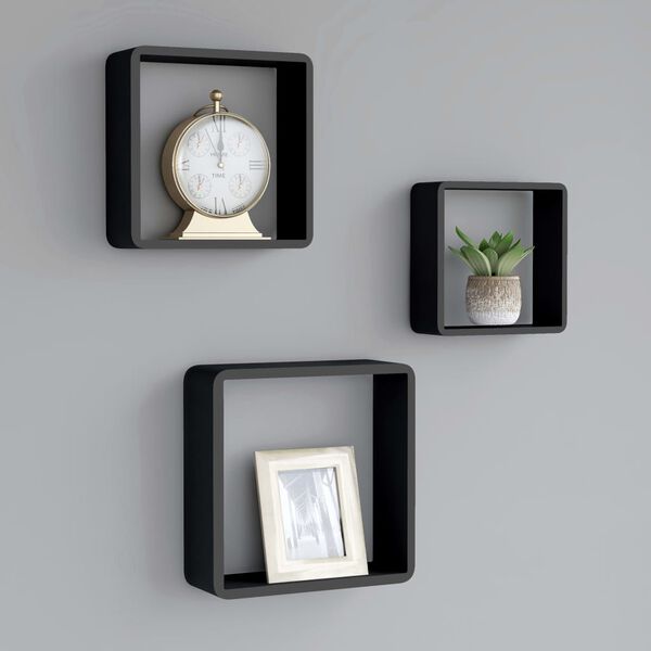 vidaXL Wall Cube Shelves 3 pcs Black MDF
