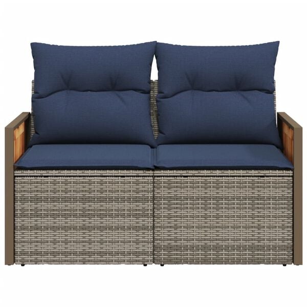 vidaXL Garden Sofa with Cushions 2-Seater Grey Poly Rattan