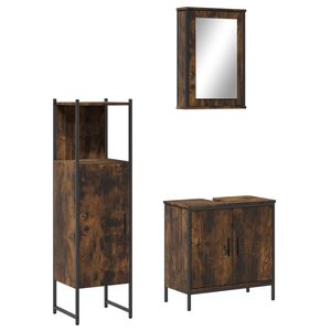 vidaXL 3 Piece Bathroom Furniture Set Smoked Oak Engineered Wood