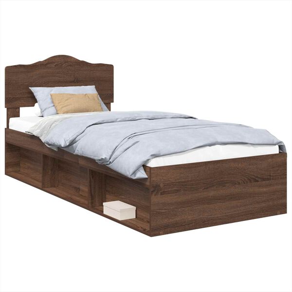 vidaXL Bed Frame with Headboard Brown Oak 75 x 190 cm Solid Pine Wood
