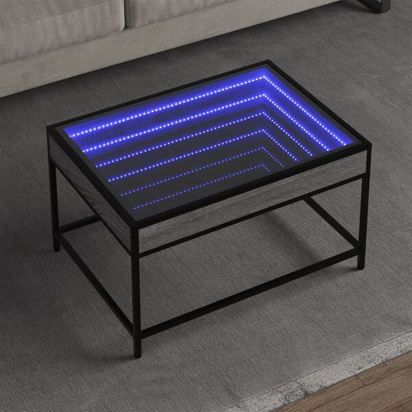 vidaXL Coffee Table with Infinity LED Grey Sonoma 70x50x41 cm