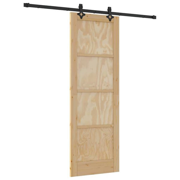 vidaXL Sliding Door Natural and Black 73.5 x 211 cm Solid Pine Wood