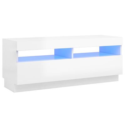vidaXL TV Cabinet with LED Lights High Gloss White 100x35x40 cm