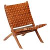 vidaXL Folding Chair Crossed-Stripe Brown Real Leather