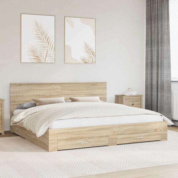 vidaXL Bed Frame with Drawer Sonoma Oak 200 x 200 cm Engineered Wood