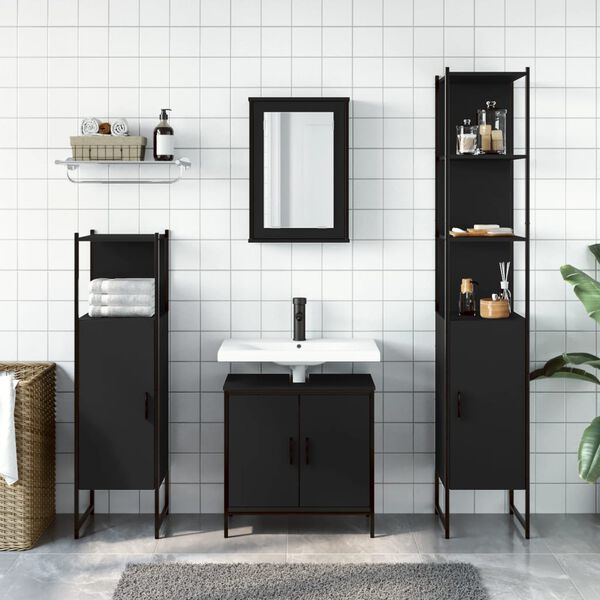 vidaXL 4 Piece Bathroom Furniture Set Black Engineered Wood