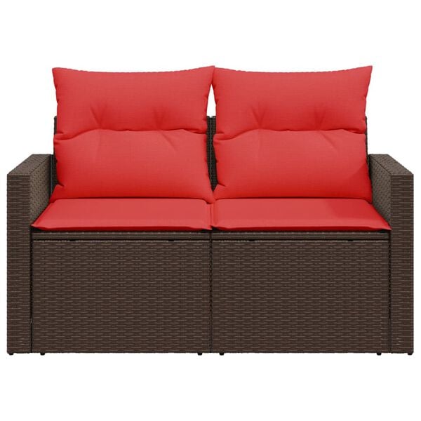 vidaXL Garden Sofa with Cushions 2-Seater Brown Poly Rattan