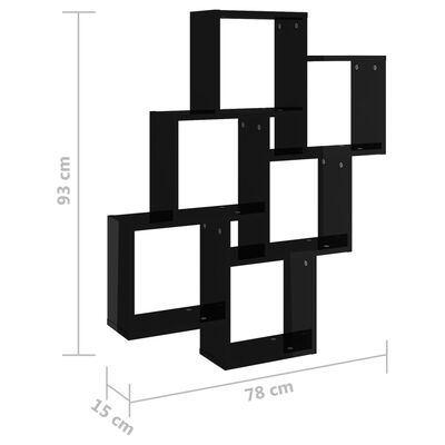 vidaXL Wall Cube Shelf High Gloss Black 78x15x93 cm Engineered Wood