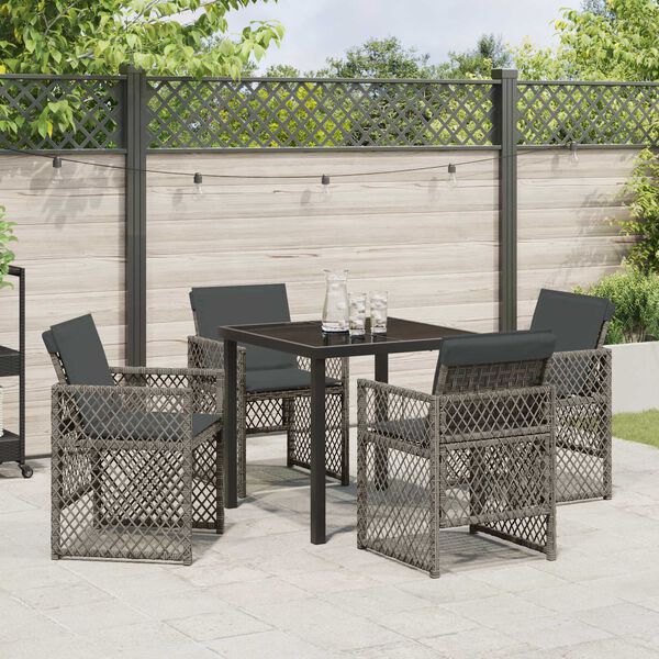 vidaXL Garden Dining Set 5 pcs Grey Poly Rattan