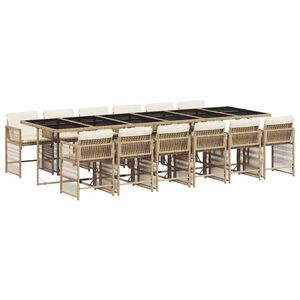 vidaXL 13 Piece Garden Dining Set with Cushions Beige Poly Rattan