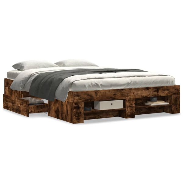 vidaXL Bed Frame without Mattress Smoked Oak 140x200 cm Engineered Wood