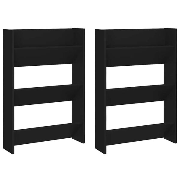 vidaXL Wall Shoe Cabinets 2 pcs Black 60x18x90 cm Engineered Wood