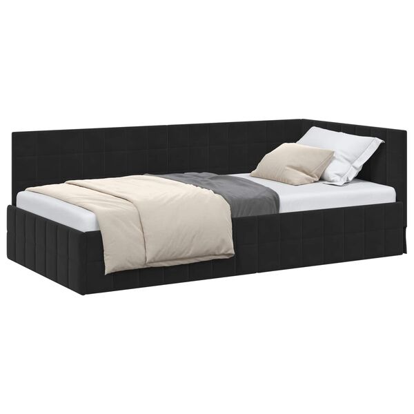 vidaXL Corner Bed Frame with Headboard Black 90 cm x 200 cm Velvet
