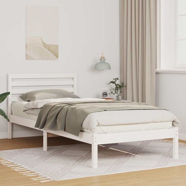 vidaXL Bed Frame with Headboard White 80 x 220 cm Solid Pine Wood
