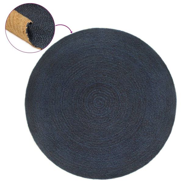 vidaXL Braided Rug Reversible Navy Blue and Natural 120 cm Jute Round