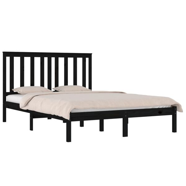 vidaXL Bed Frame without Mattress Black Solid Wood 140x190 cm (810001+818524)