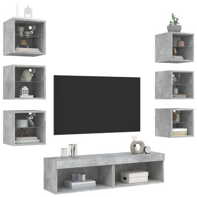 vidaXL 8 Piece TV Wall Units with LED Concrete Grey Engineered Wood